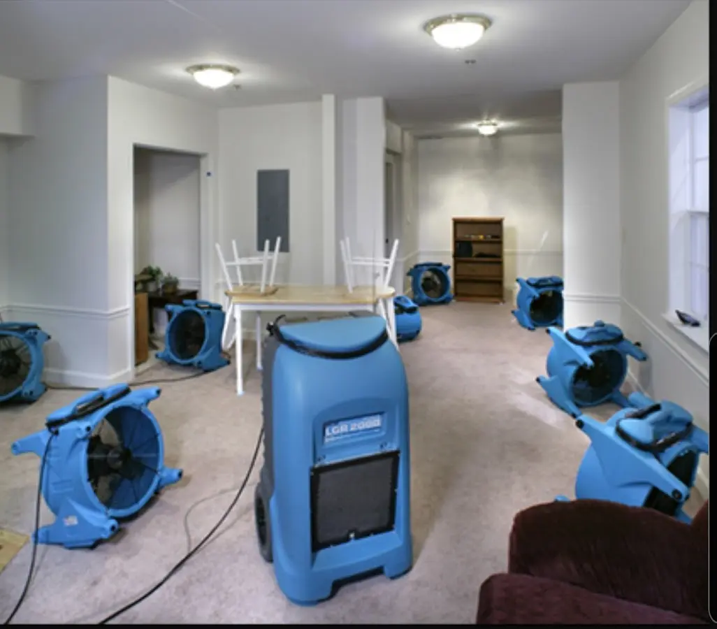 Air movers and dehumidifier setup for Water Damage Restoration in Loudoun Valley Estates